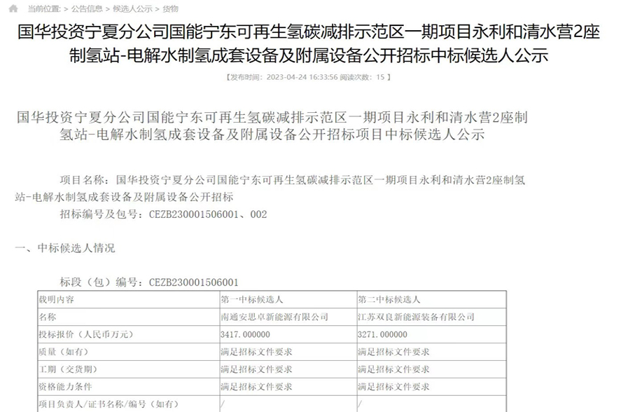 中标！派瑞氢能再签16套1000立方碱性水电解制氢设备